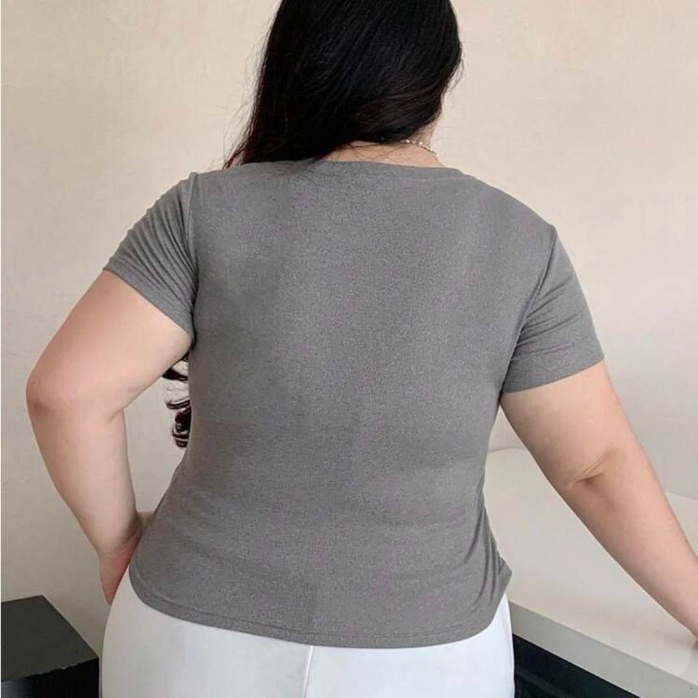 Stay Positive Gray Ribbed Women's Top - Picture 8 of 15